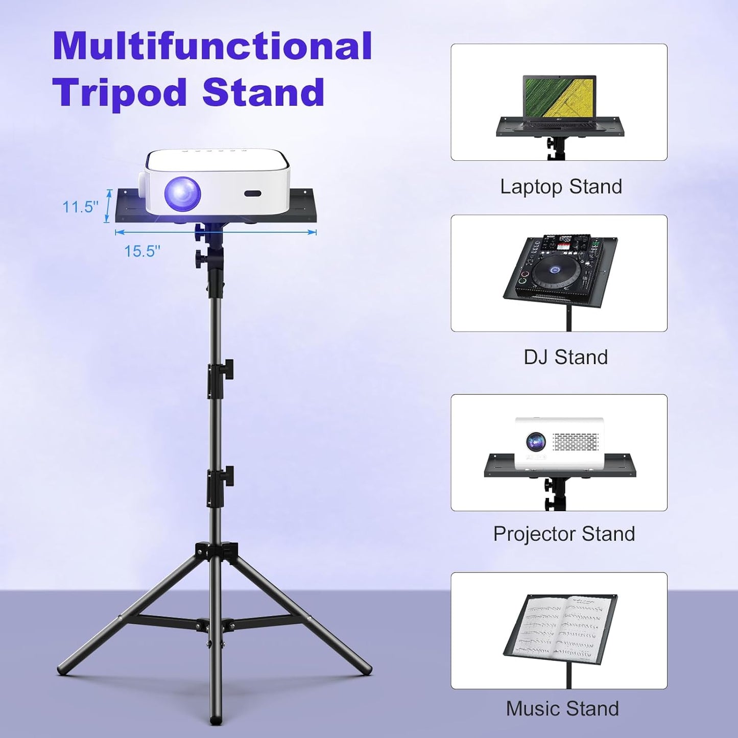 Projector Screen and Stand, 120 Inch, Projector Stand Tripod Projector Mount Portable Laptop Tripod Stand Adjustable Height 24 to 68 Inch