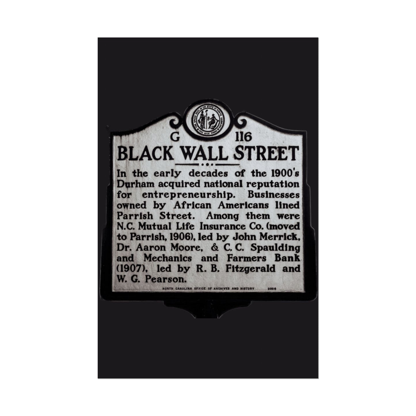 BLACK WALL STREET DURHAM NORTH CAROLINA Rolled Posters