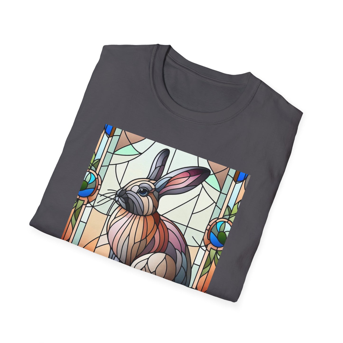 Flemish Giant Rabbit Animal Stained Glass Design Unisex Softstyle T-Shirt