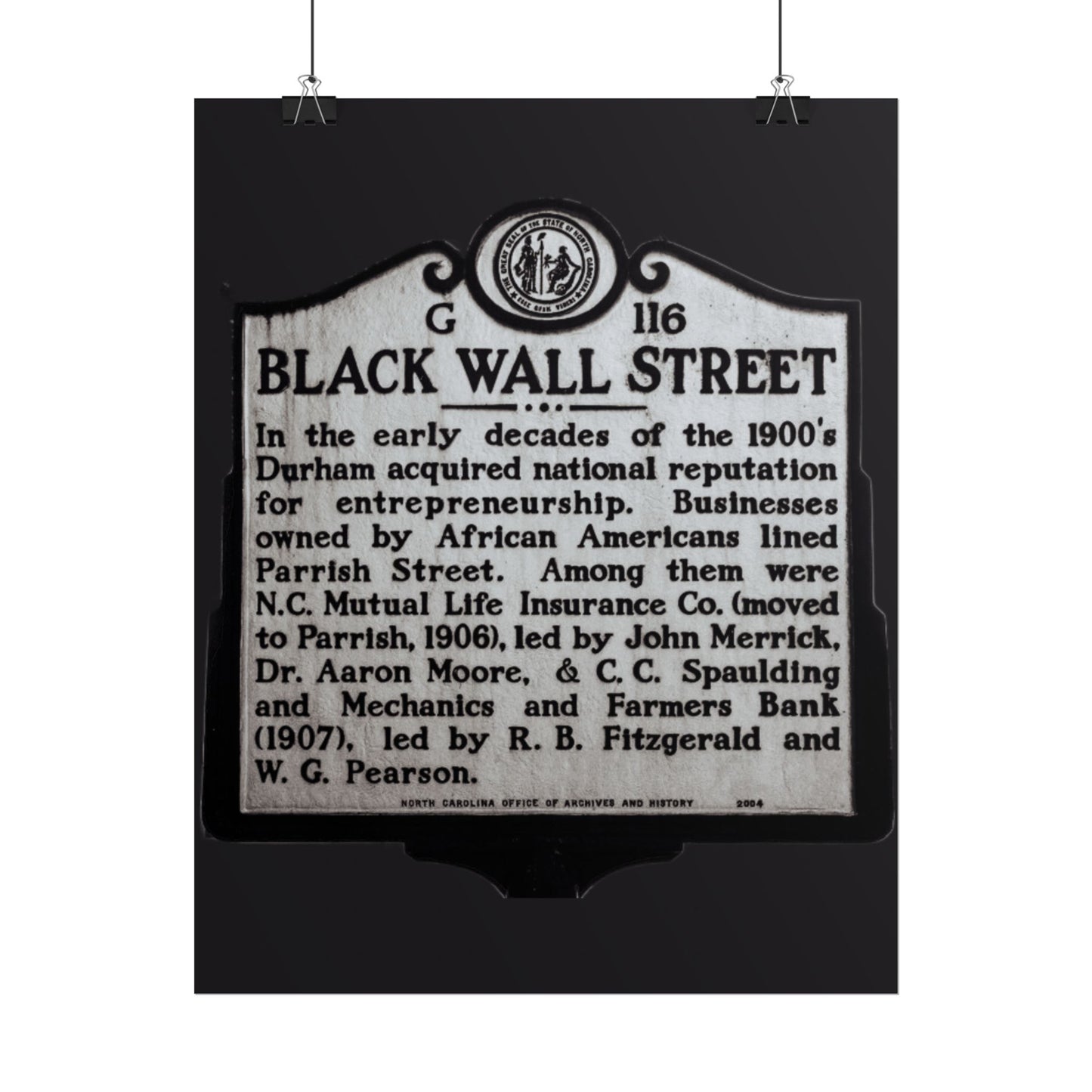 BLACK WALL STREET DURHAM NORTH CAROLINA Rolled Posters