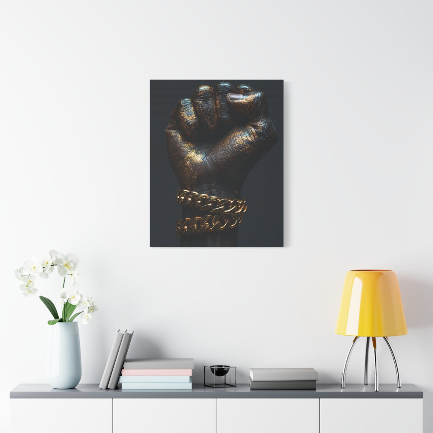 Black And Gold Power Black Man Fist Matte Canvas, Stretched, 1.25"