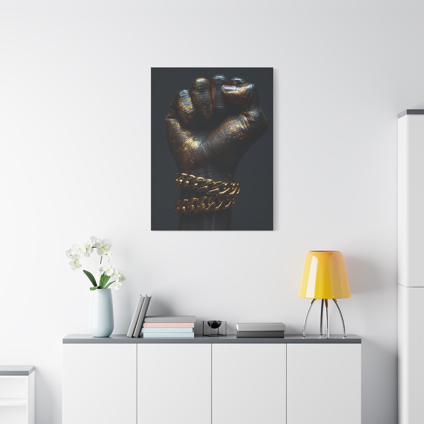 Black And Gold Power Black Man Fist Matte Canvas, Stretched, 1.25"