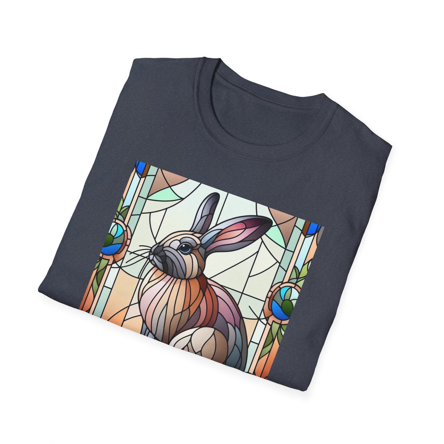 Flemish Giant Rabbit Animal Stained Glass Design Unisex Softstyle T-Shirt
