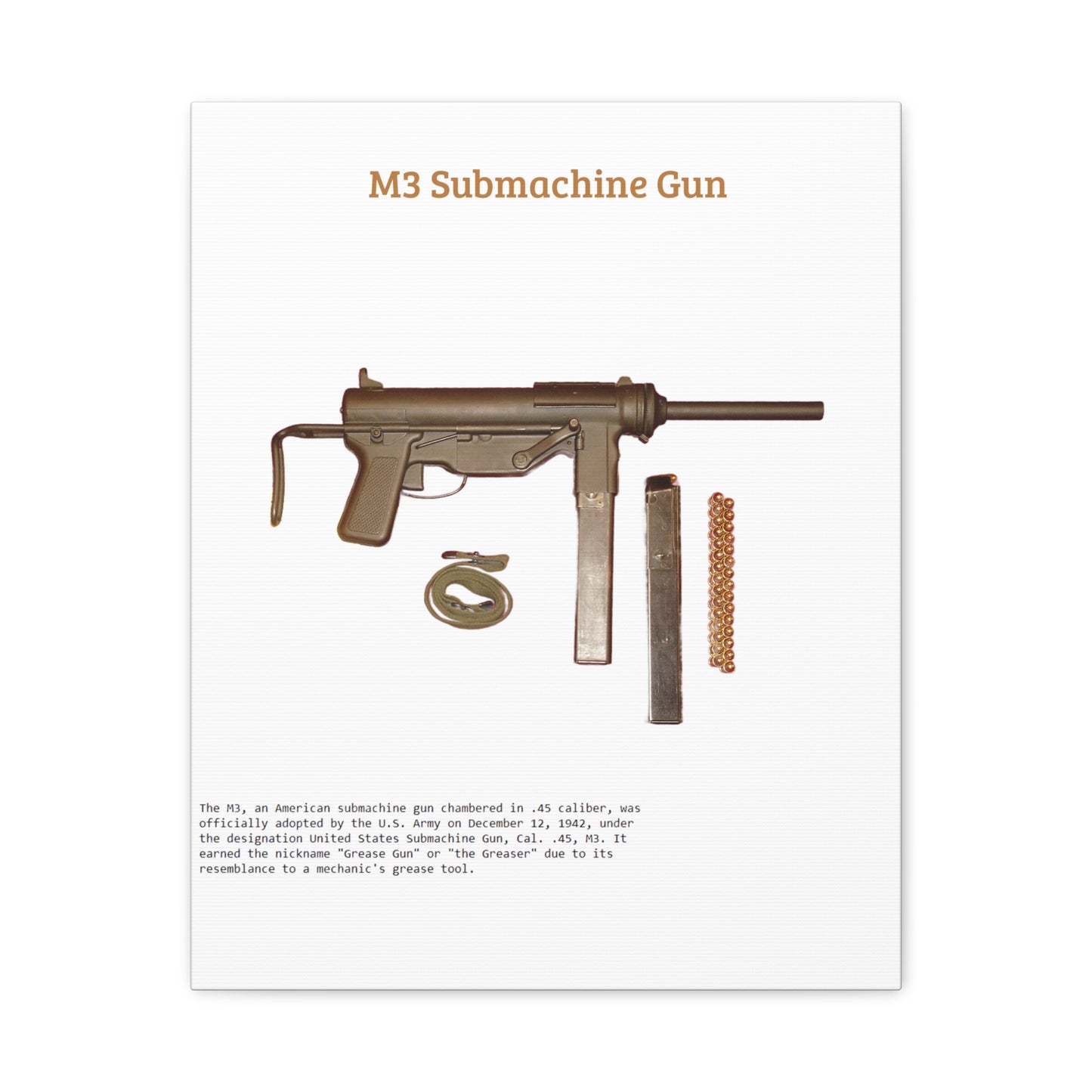 Grease Gun M3 submachine gun Matte Canvas, Stretched, 1.25"