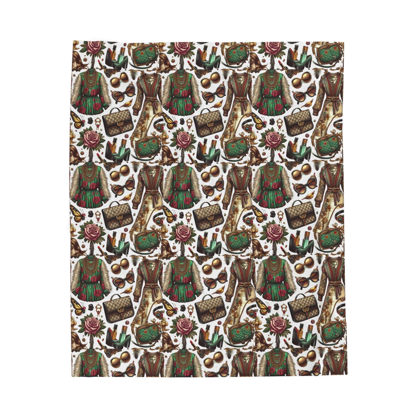 Boho Gucci-Inspired Velveteen Plush Blanket - Cozy Tribal Print for Home Decor