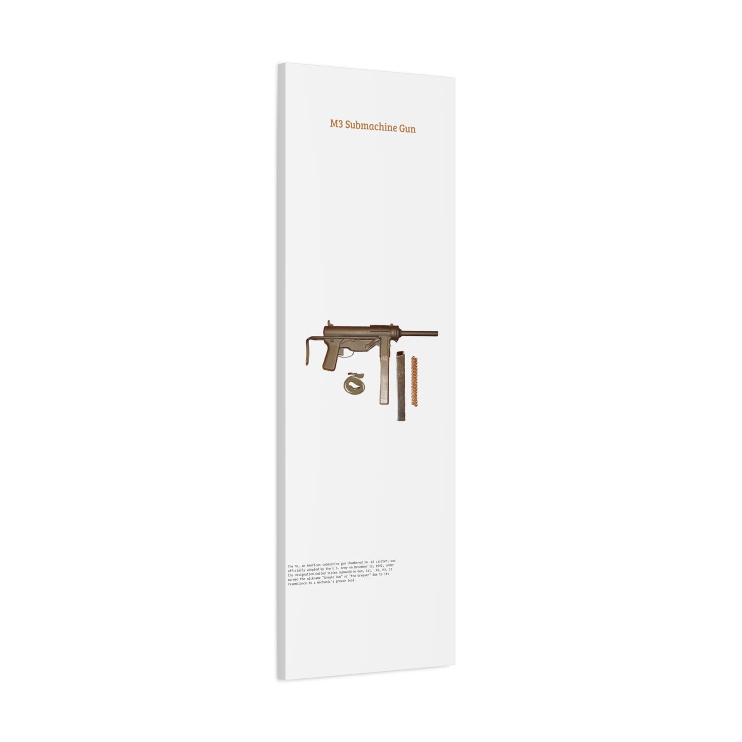 Grease Gun M3 submachine gun Matte Canvas, Stretched, 1.25"