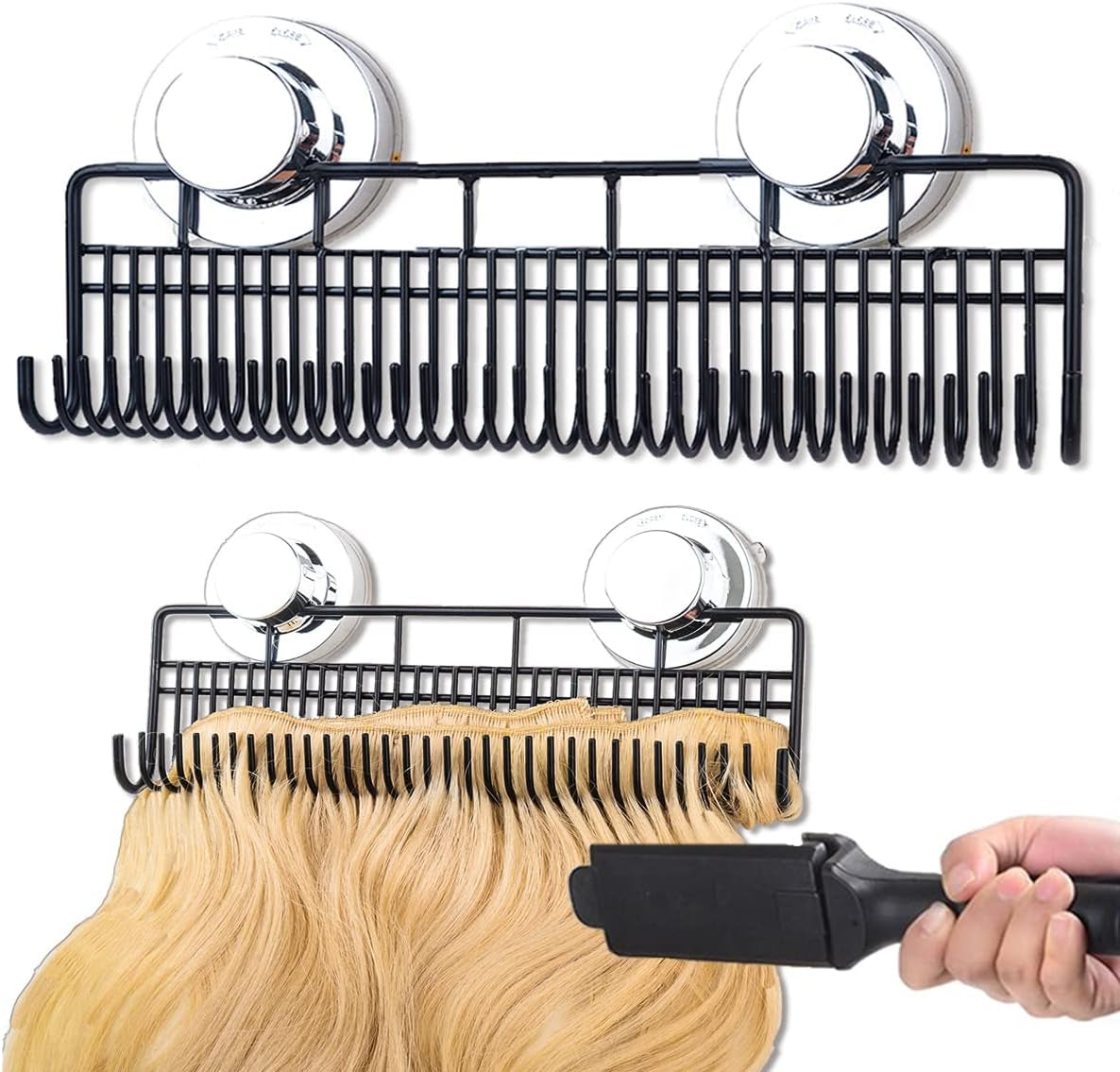 Hair Extension Holder and Hanger Metal Hair Styling Tool and Extension Caddy for Washing, Coloring and Blow-Drying of Weft, Clip-In, Tape-In Hair Extensions(Long Size)