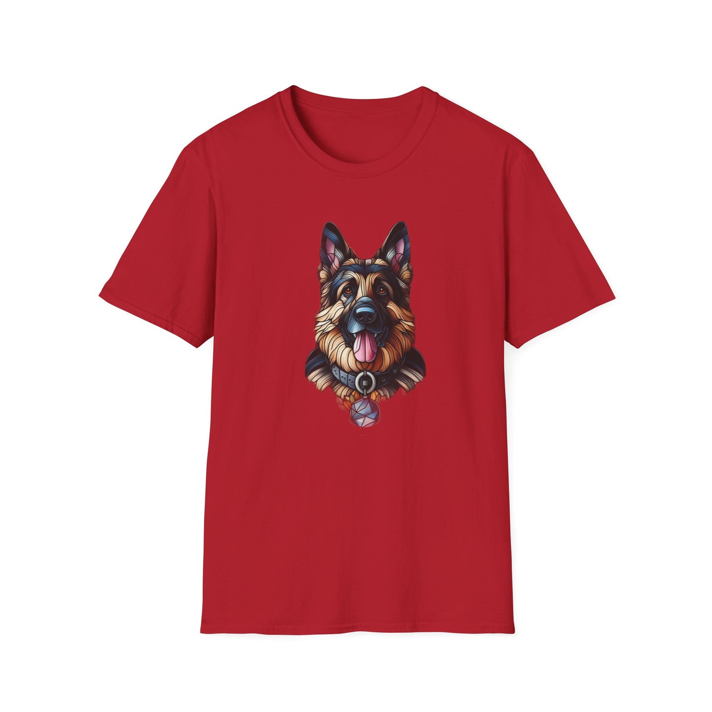 German Shepherd Stained Glass Unisex Softstyle T-Shirt