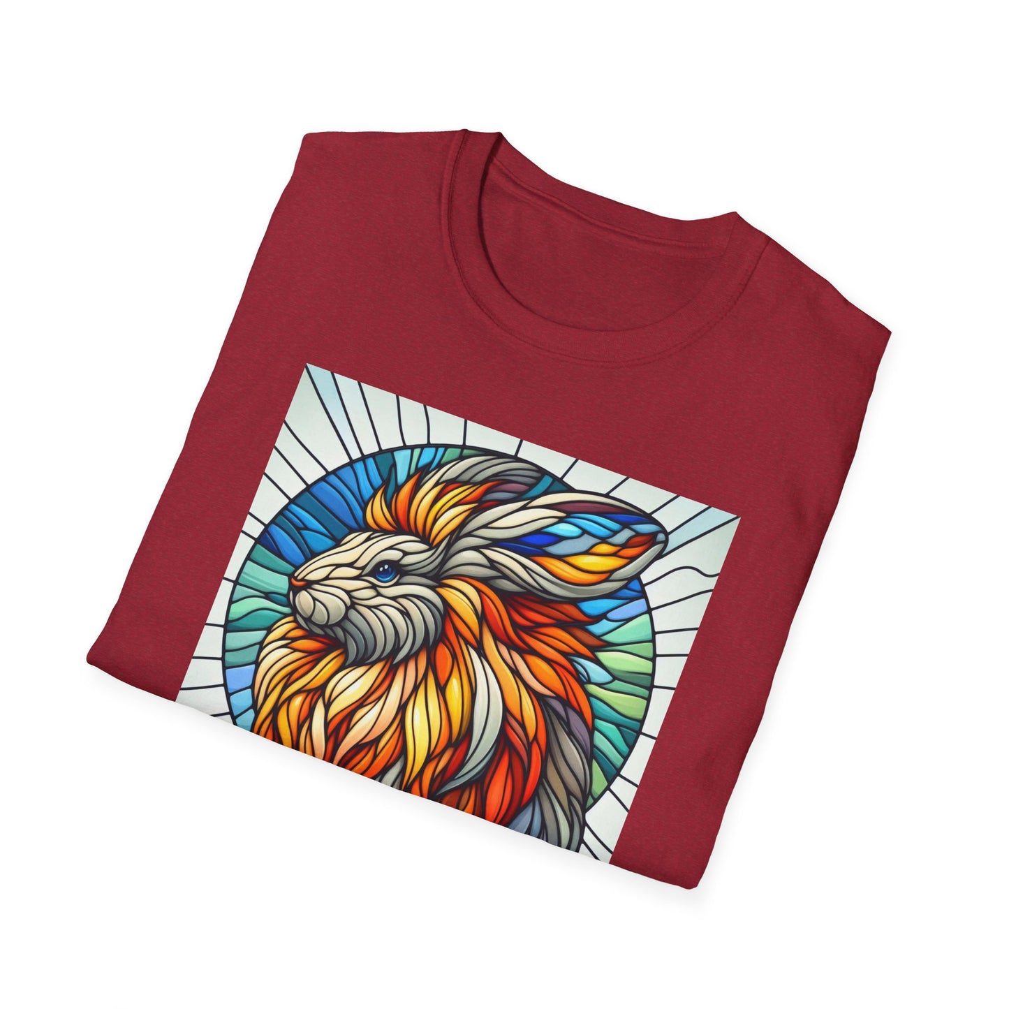 Lionhead Rabbit Animal Stained Glass Design Unisex Softstyle T-Shirt