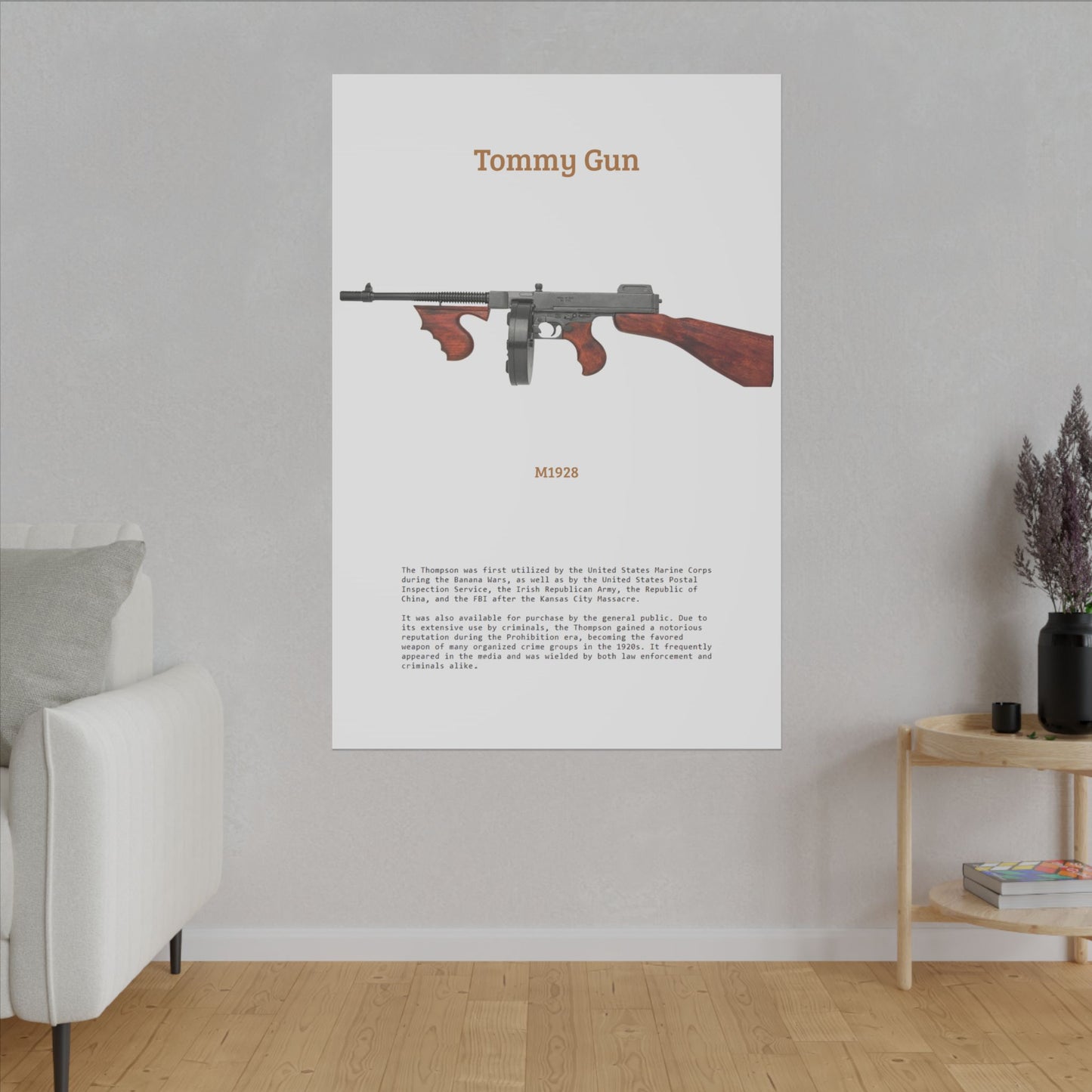 Thompson submachine gun TOMMY GUN M1928 Matte Canvas, Stretched, 0.75" (Multi-Size)