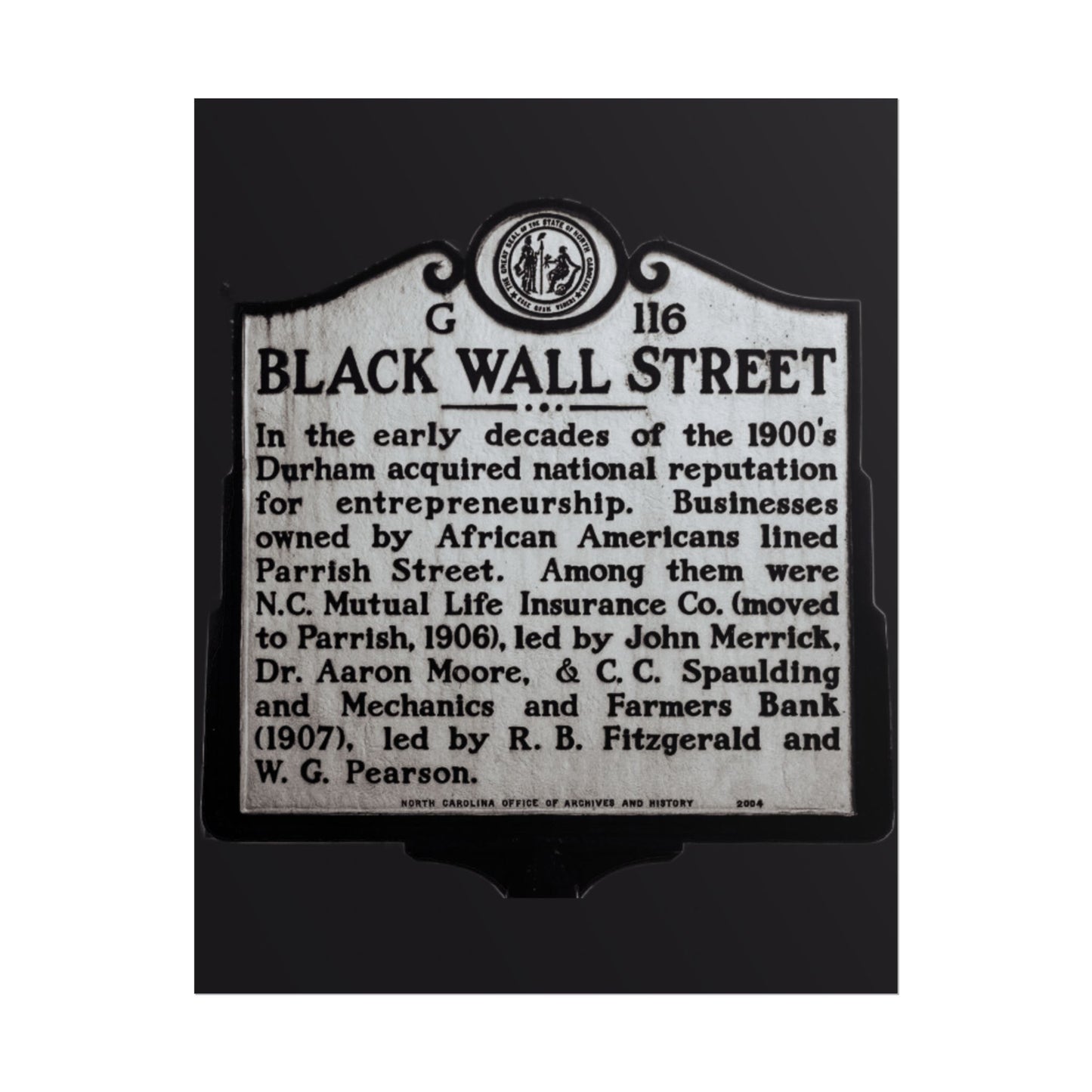 BLACK WALL STREET DURHAM NORTH CAROLINA Rolled Posters