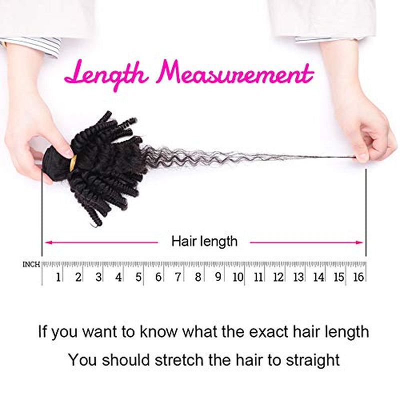 Brazilian Funmi Human Hair Bundles 8 10 12In, Afro Kinky Curly Hair Bundles Short Curly Weave, Unprocessed Brazilian Virgin Human Hair Bouncy Curl Extensions (8" 10" 12", Natural Black)