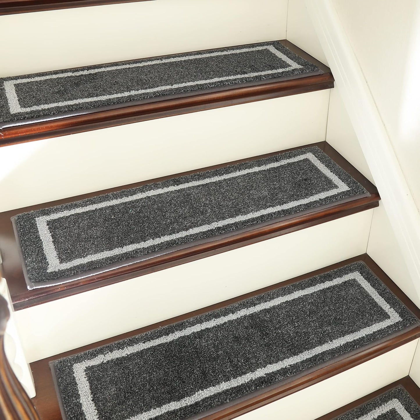 Soft Stair Treads Non-Slip Carpet Mat 28Inx9In Indoor Stair Runners for Wooden Steps,Stair Rugs for Kids and Dogs, 100% Polyester TPE Backing 10Pcs,Black,Square