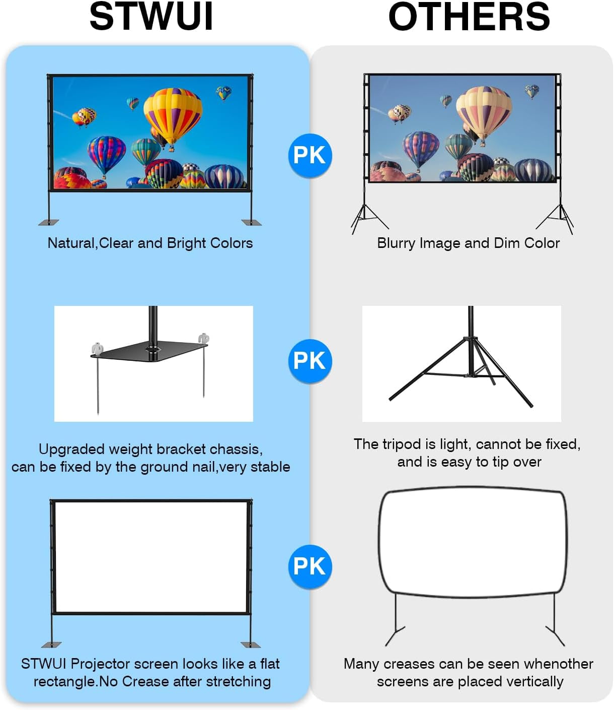 Outdoor-Projector-Screen-With-Stand - 120 Inch Portable Projector Screen Indoor Outdoor Projector Screen 16:9 4K HD Lightweight Movie Screen with Carry Bag for Backyard Movie Night