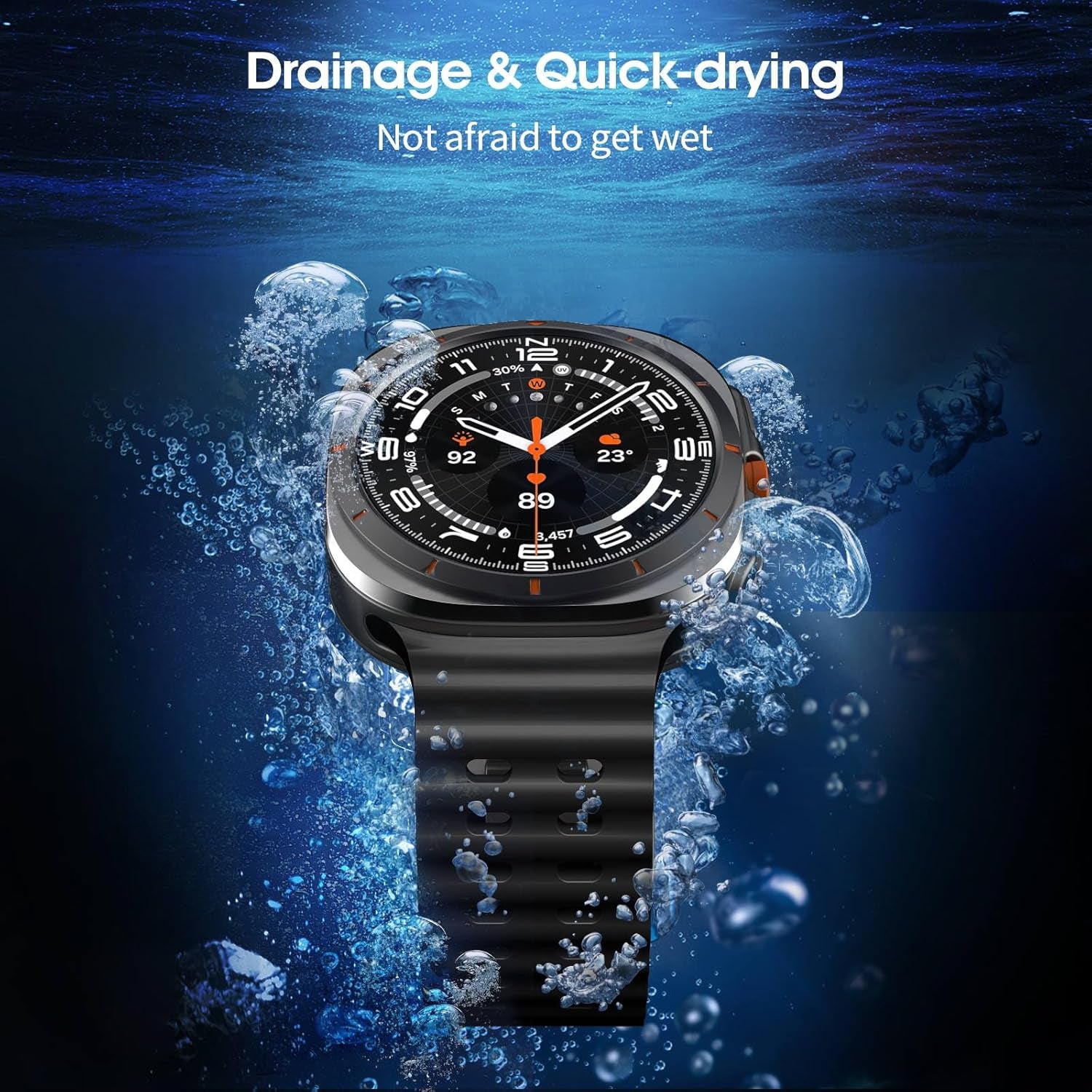 Ocean Silicone Sport Band for Samsung Galaxy Watch 7 Ultra Band 47Mm, Breathable Soft Waterproof Watch Band for Galaxy Watch Ultra Bands,Black