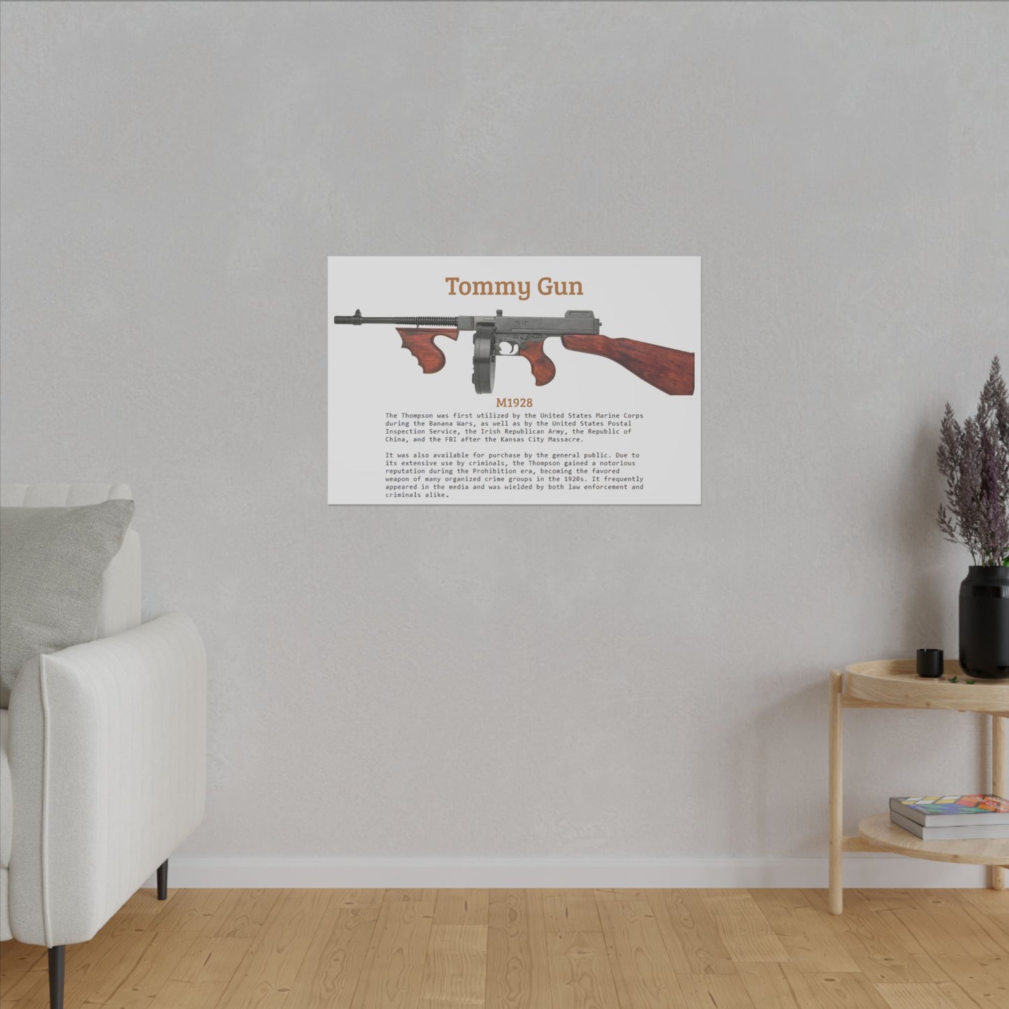 Thompson submachine gun TOMMY GUN M1928 Matte Canvas, Stretched, 0.75" (Multi-Size)