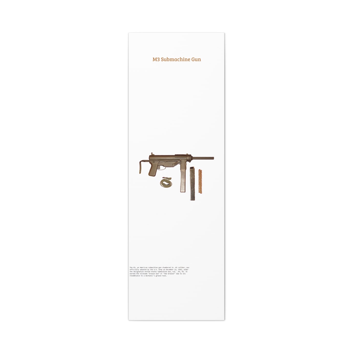 Grease Gun M3 submachine gun Matte Canvas, Stretched, 1.25"