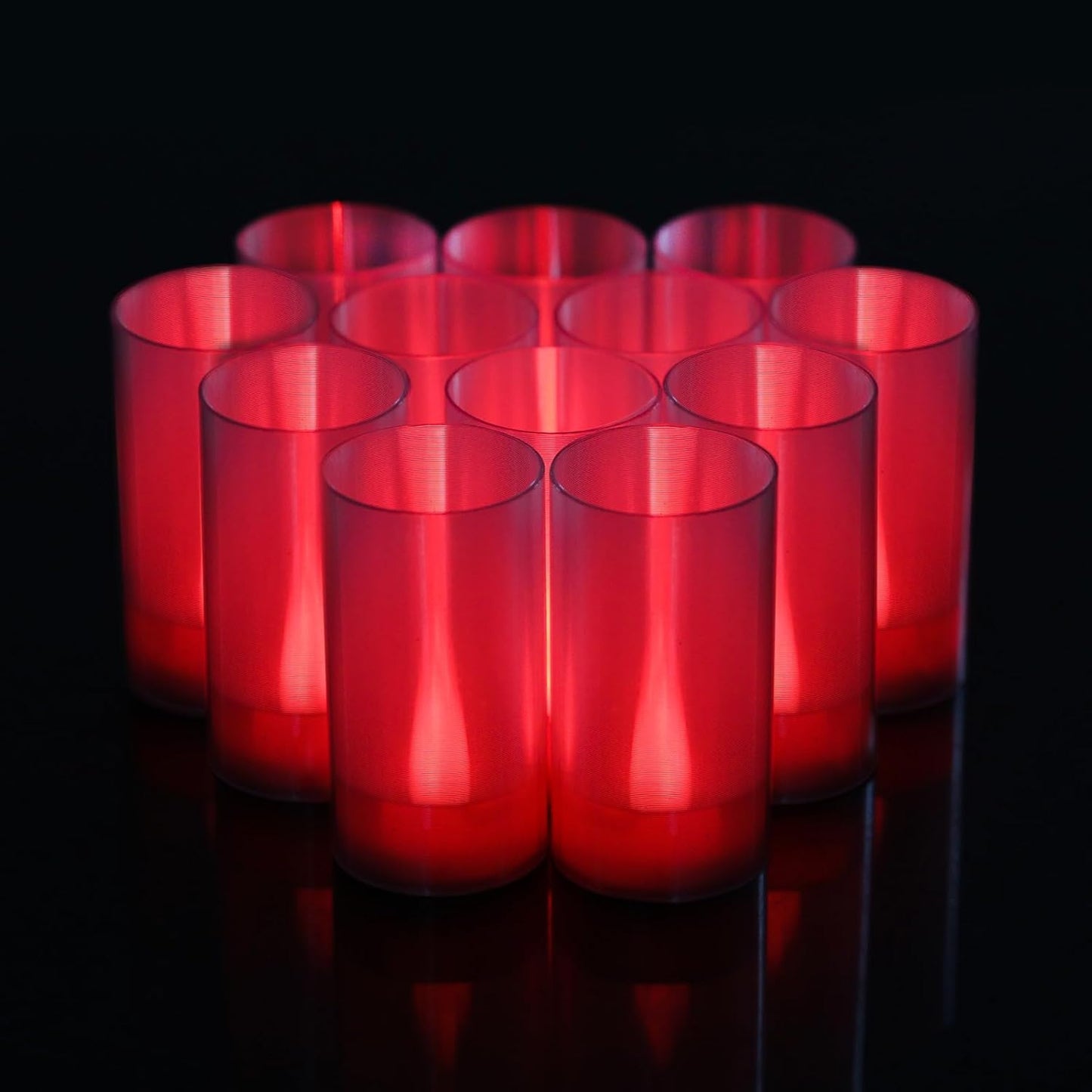 Flameless Candles, Battery Operated LED Pillar Candles, D1.5 X H3 Inch, Flickering Red Long Flame-Effect Light, Romantic Electronic Fake Votive Candles for Halloween, Set of 12 (Red)