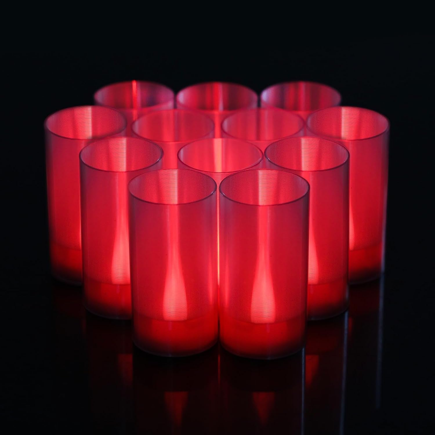 Flameless Candles, Battery Operated LED Pillar Candles, D1.5 X H3 Inch, Flickering Red Long Flame-Effect Light, Romantic Electronic Fake Votive Candles for Halloween, Set of 12 (Red)