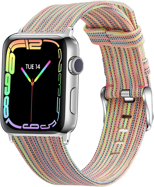 Band Compatible with Watch Bands 42Mm 44Mm 45Mm 49Mm for Women Men Fabric Cloth Band Canvas Replacement Strap for Iwatch Series SE 8 7 6 5 4 3 2 1 Ultra - Rainbow