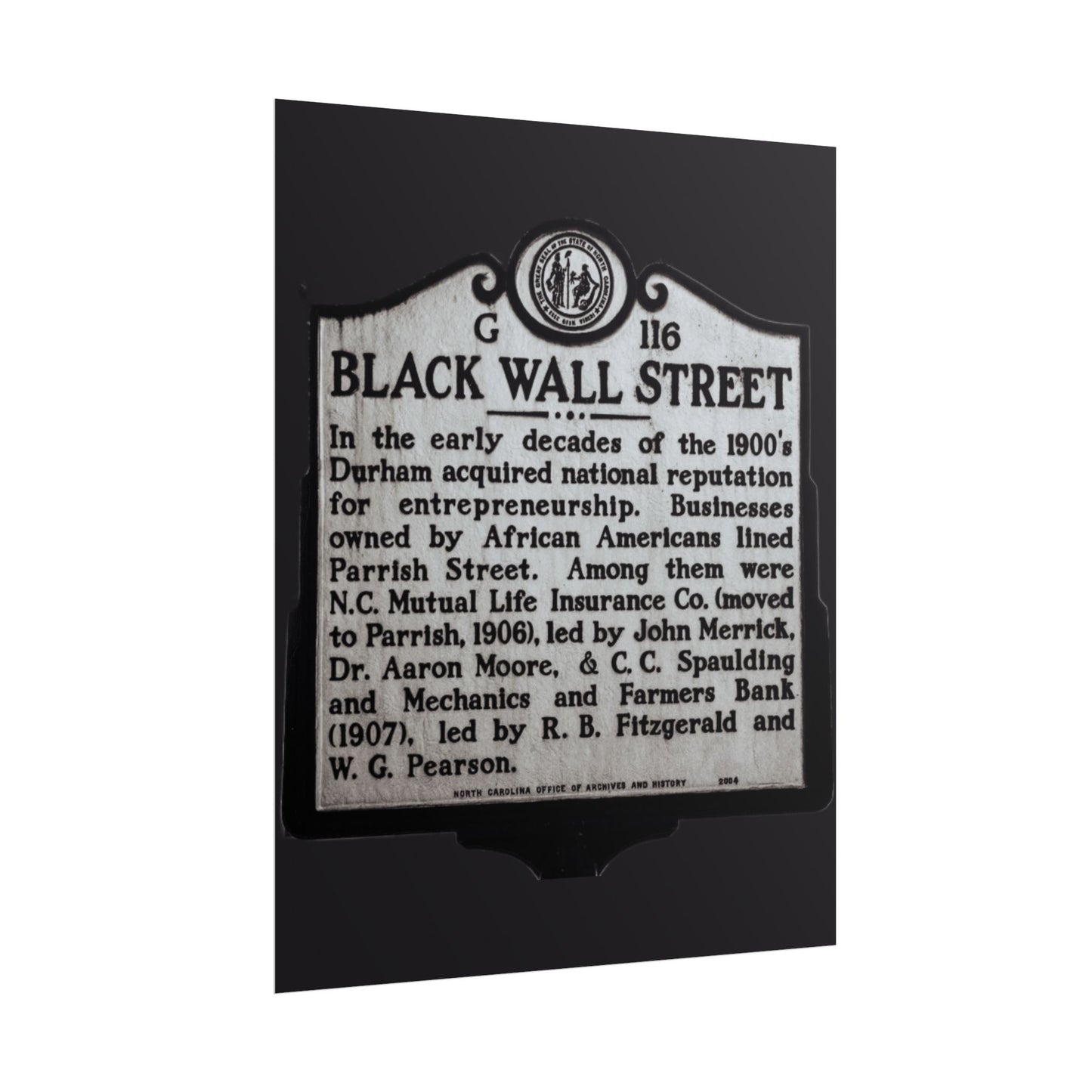BLACK WALL STREET DURHAM NORTH CAROLINA Rolled Posters