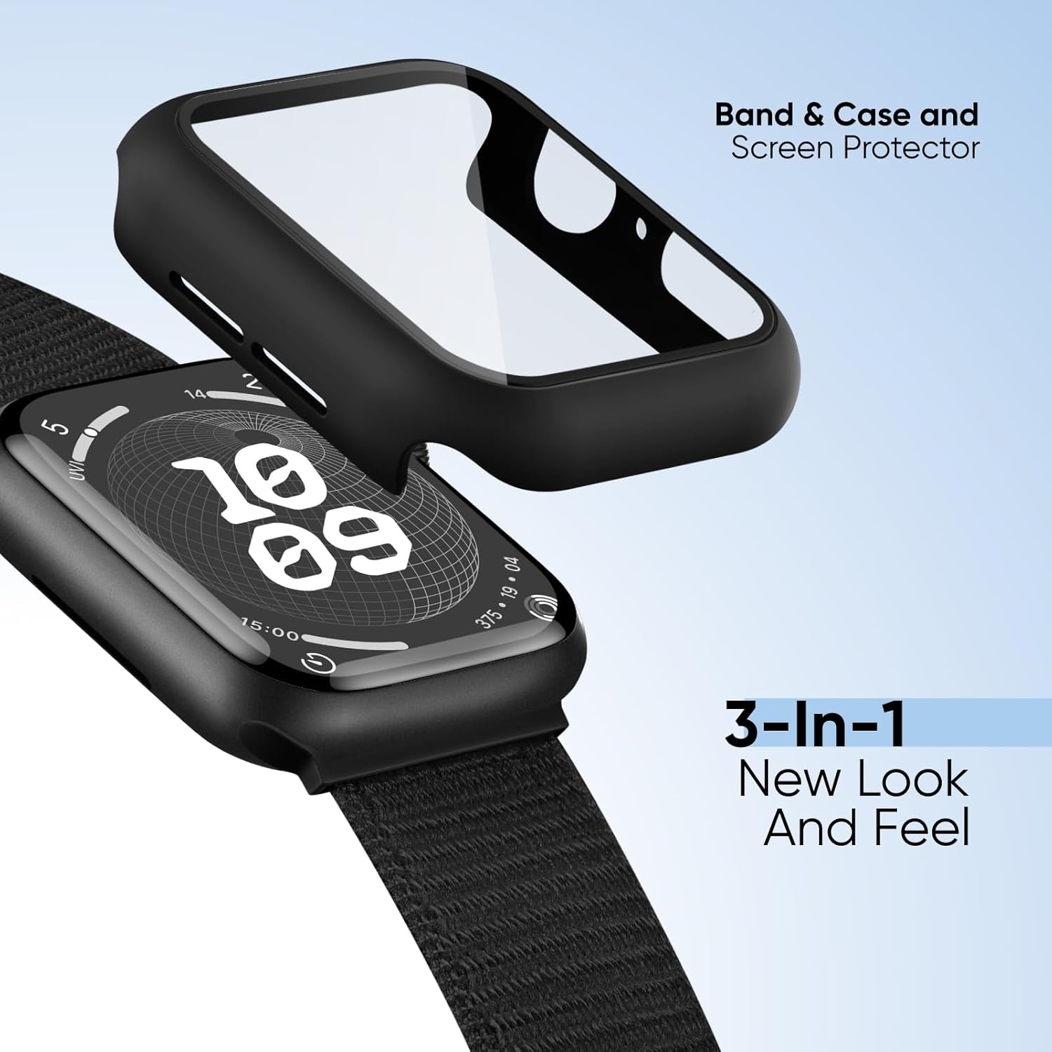 Compatible with Apple Watch Band 40Mm 41Mm 44Mm 45Mm with Screen Protector Case,Adjustable Nylon Sport Band Strap and Protective Cover with 9H Tempered Glass for Iwatch Series 9 8 7 6 5 4 SE