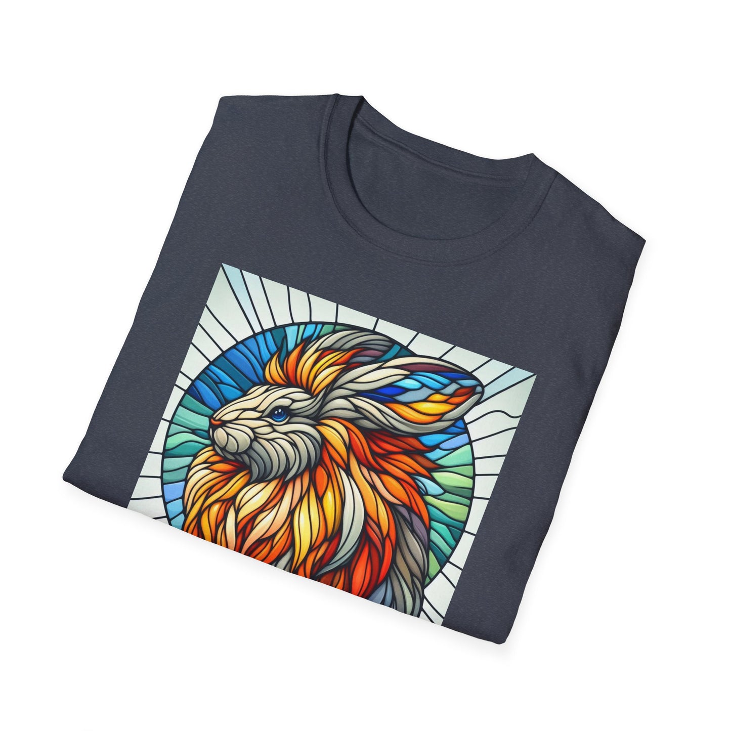Lionhead Rabbit Animal Stained Glass Design Unisex Softstyle T-Shirt