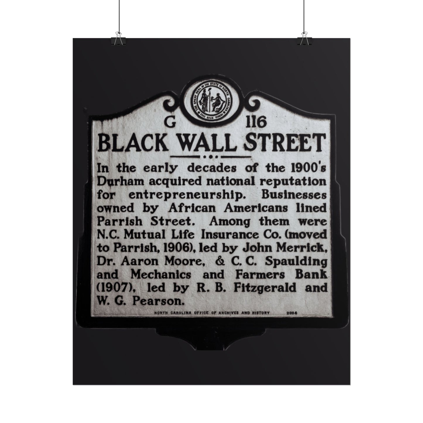 BLACK WALL STREET DURHAM NORTH CAROLINA Rolled Posters
