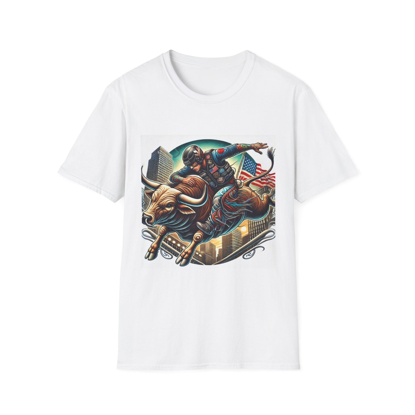 Professional Bull Riders 3D tattoo image featuring Albany City in New York State Unisex Softstyle T-Shirt