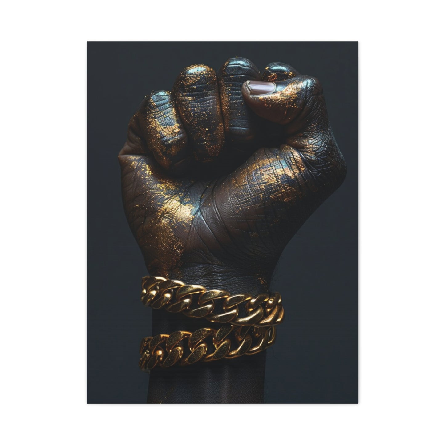 Black And Gold Power Black Man Fist Matte Canvas, Stretched, 1.25"