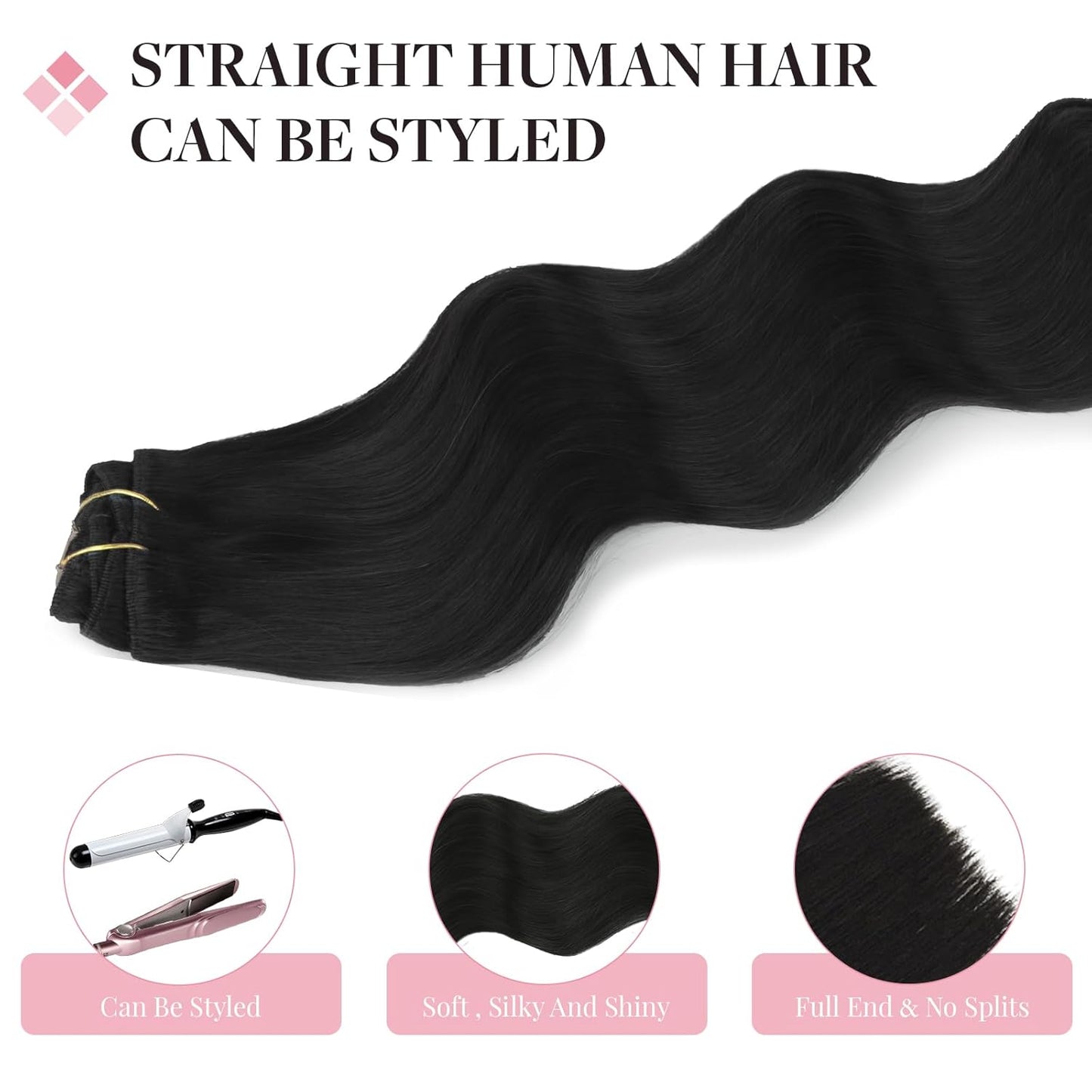 Clip in Hair Extensions Real Human Hair, 16 Inch 5Pcs 80G Natural Black Hair Extensions, Real Hair Extensions Clip in Human Hair Natural Straight Hair Extensions for Woman