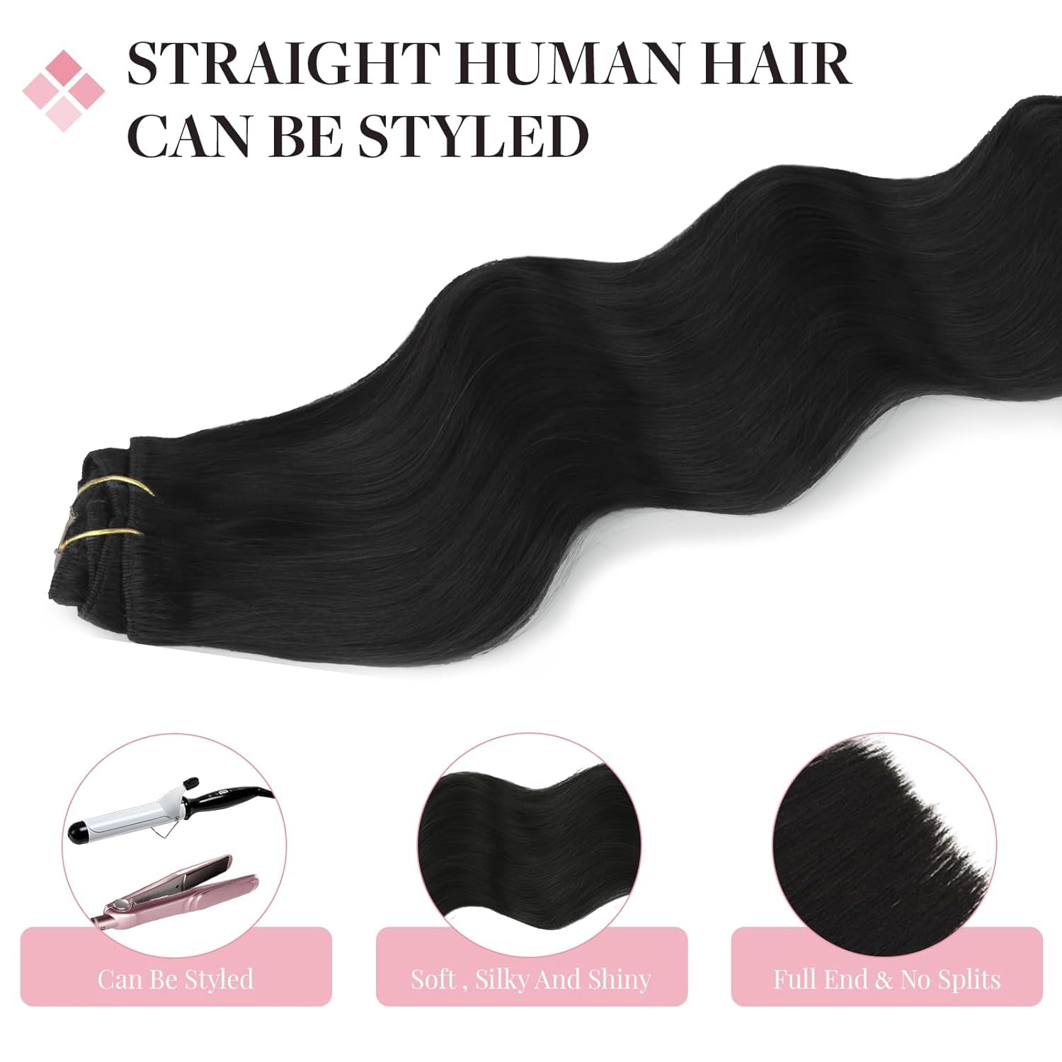 Clip in Hair Extensions Real Human Hair, 16 Inch 5Pcs 80G Natural Black Hair Extensions, Real Hair Extensions Clip in Human Hair Natural Straight Hair Extensions for Woman