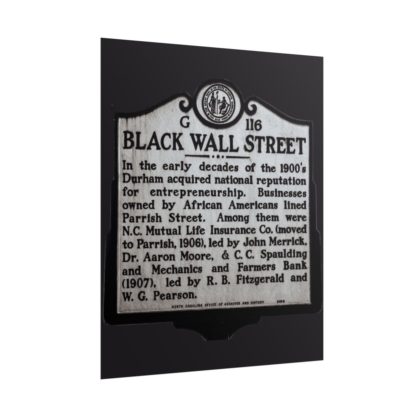 BLACK WALL STREET DURHAM NORTH CAROLINA Rolled Posters
