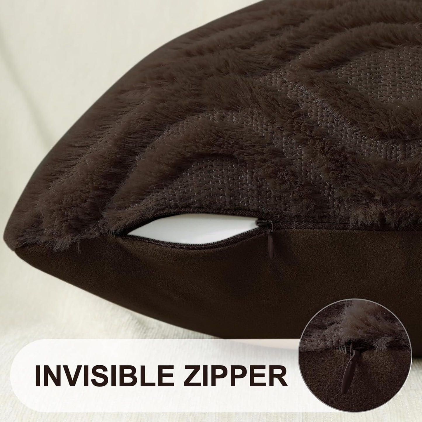 Decorative Throw Pillow Covers 18X18, Soft Plush Faux Wool Couch Pillow Covers for Home, Set of 2, Brown