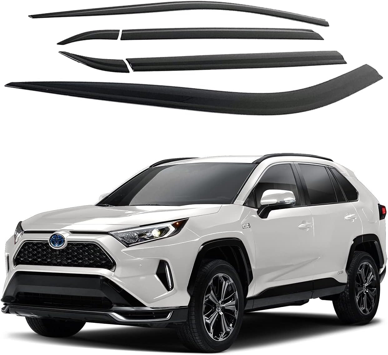 Tape-On Rain Guards Window Visors 6 Pcs Set for Toyota Rav4 2019 2020 2021 2022 2023 2024 / Window Deflectors, Out-Channel Vent Shades (Smoked)