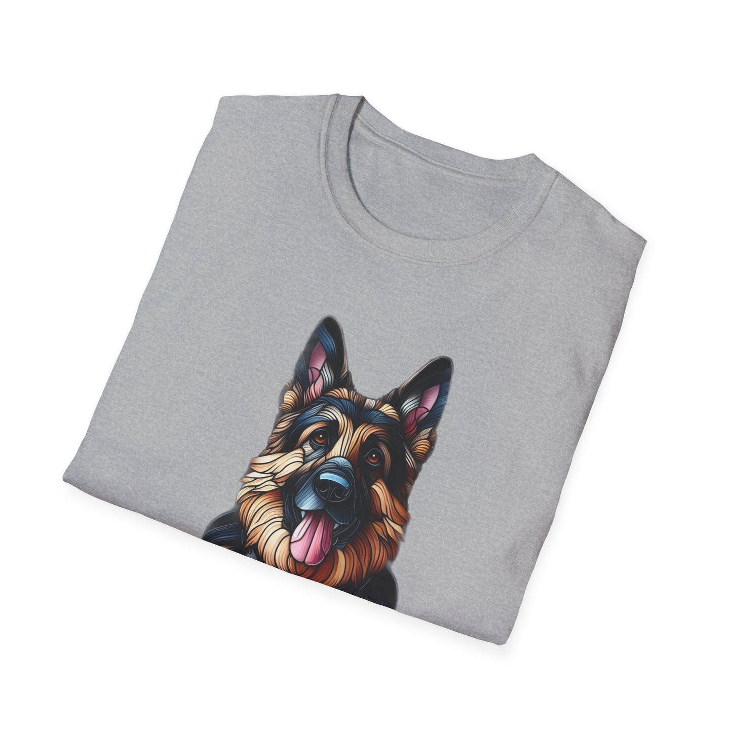 German Shepherd Stained Glass Unisex Softstyle T-Shirt