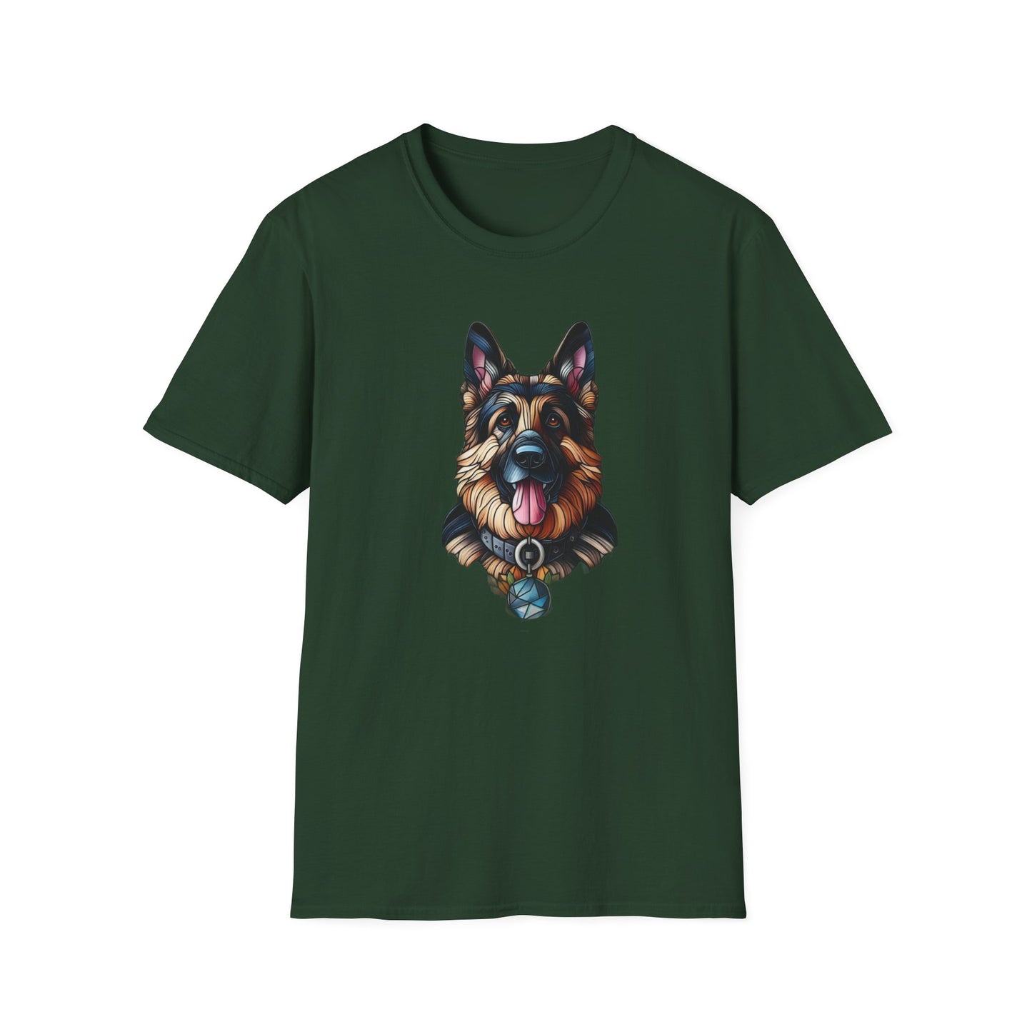 German Shepherd Stained Glass Unisex Softstyle T-Shirt