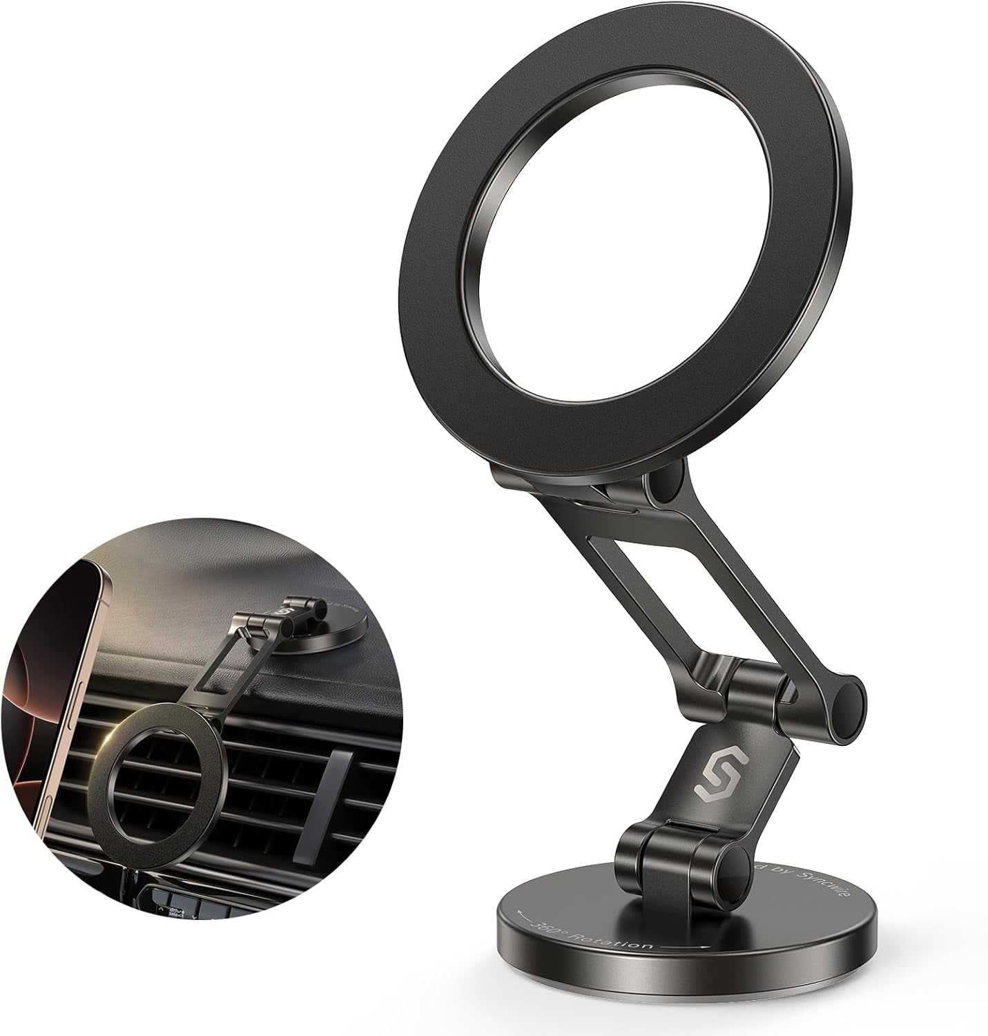 Fits Magsafe Car Mount for Car Dash&Tesla Screen[All-Metal] Magnetic Phone Holder, [Flexible Three-Axis]360° Rotation Car Mount Strong Magnets Car Phone Holder for Iphone 16 15 14 13 Pro Max