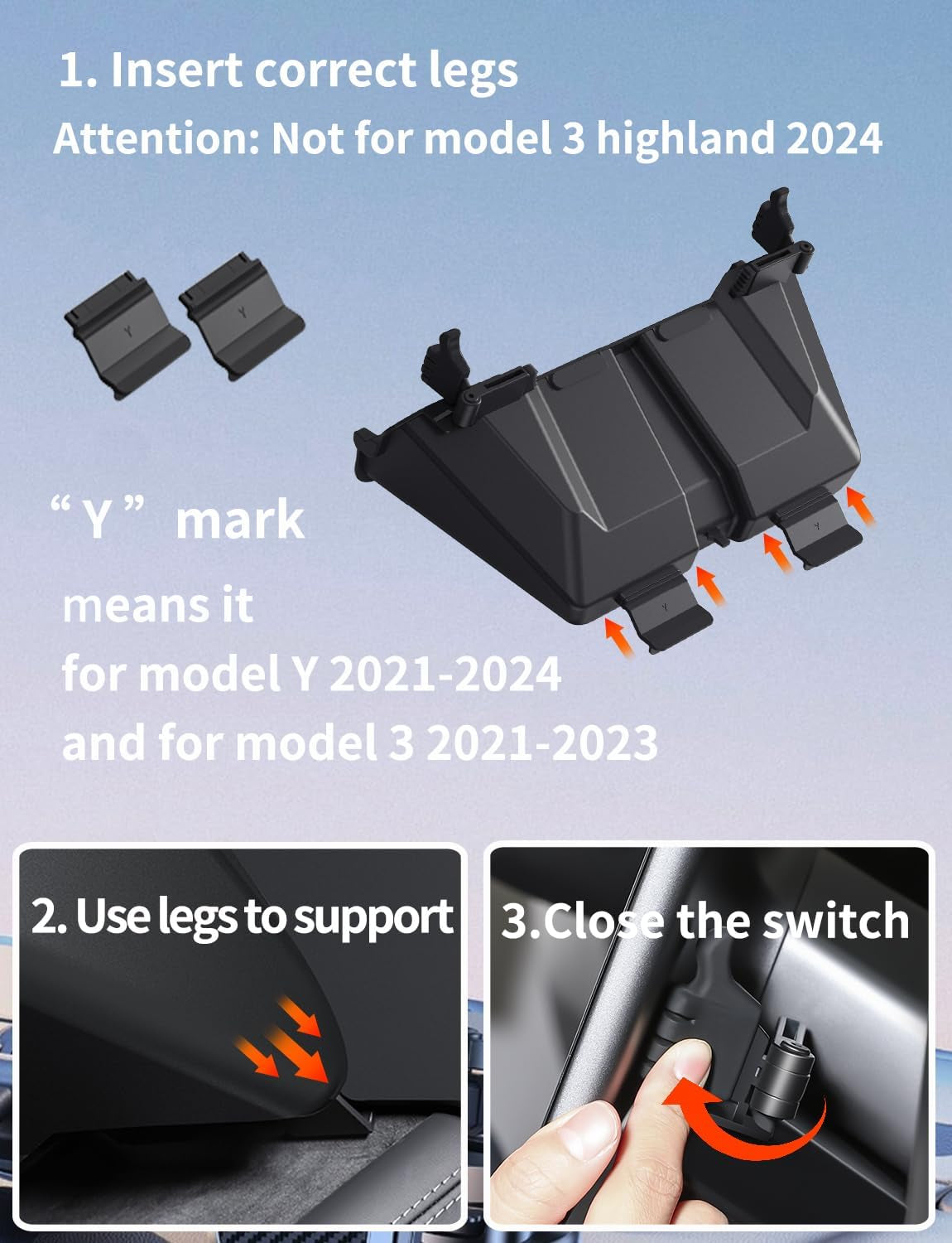 For Tesla Model Y/3 under Screen Storage Shelf Organizer Tray Box Center Console Organizer for Tesla Model 3 Model Y Accessories Sunglasses Holder Case【Not Fit for Tesla Model 3 Highland 2024】