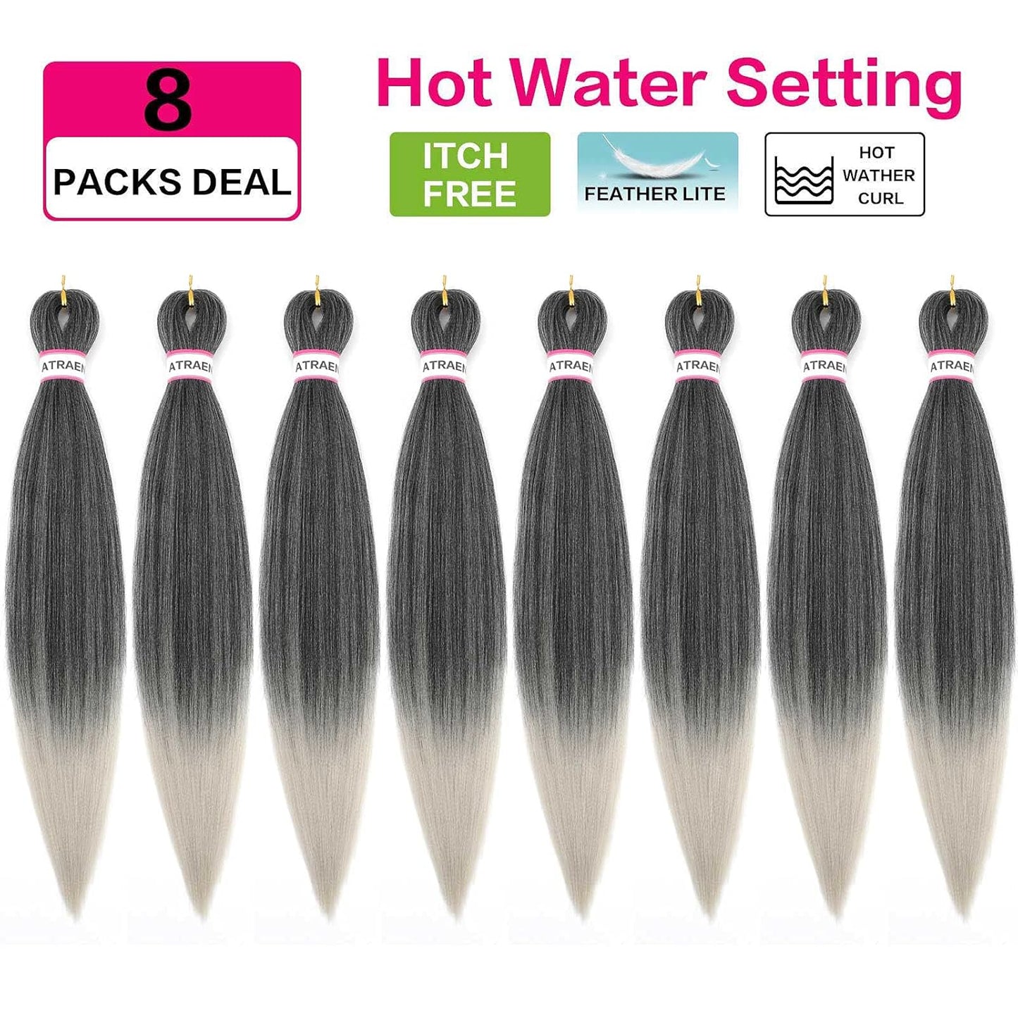 Ombre Silver Pre Stretched Braiding Hair-18 Inch Braiding Hair,Yaki Texture Prestretched Crochet Braids,Itch Free Hot Water Setting