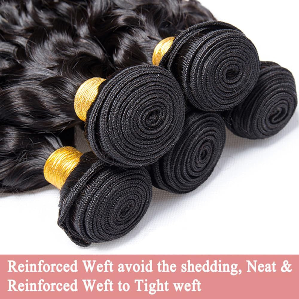 Water Wave Bundles Human Hair 16 18 20 Inch Deep Wave Bundles 10A Brazilian 100% Unprocessed Virgin Human Hair Wet and Wavy Bundles Double Weft Water Curly Weave 3 Bundles Natural Black