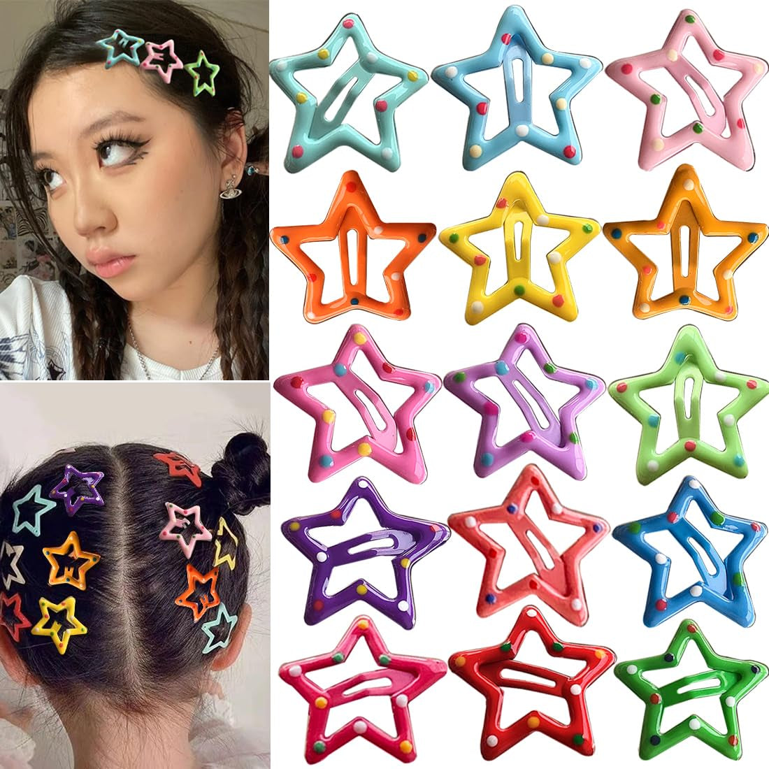20 PCS 1.22" Star Hair Accessories - Non-Slip Metal Snap Clips and Barrettes for Girls & Women, Y2K Style