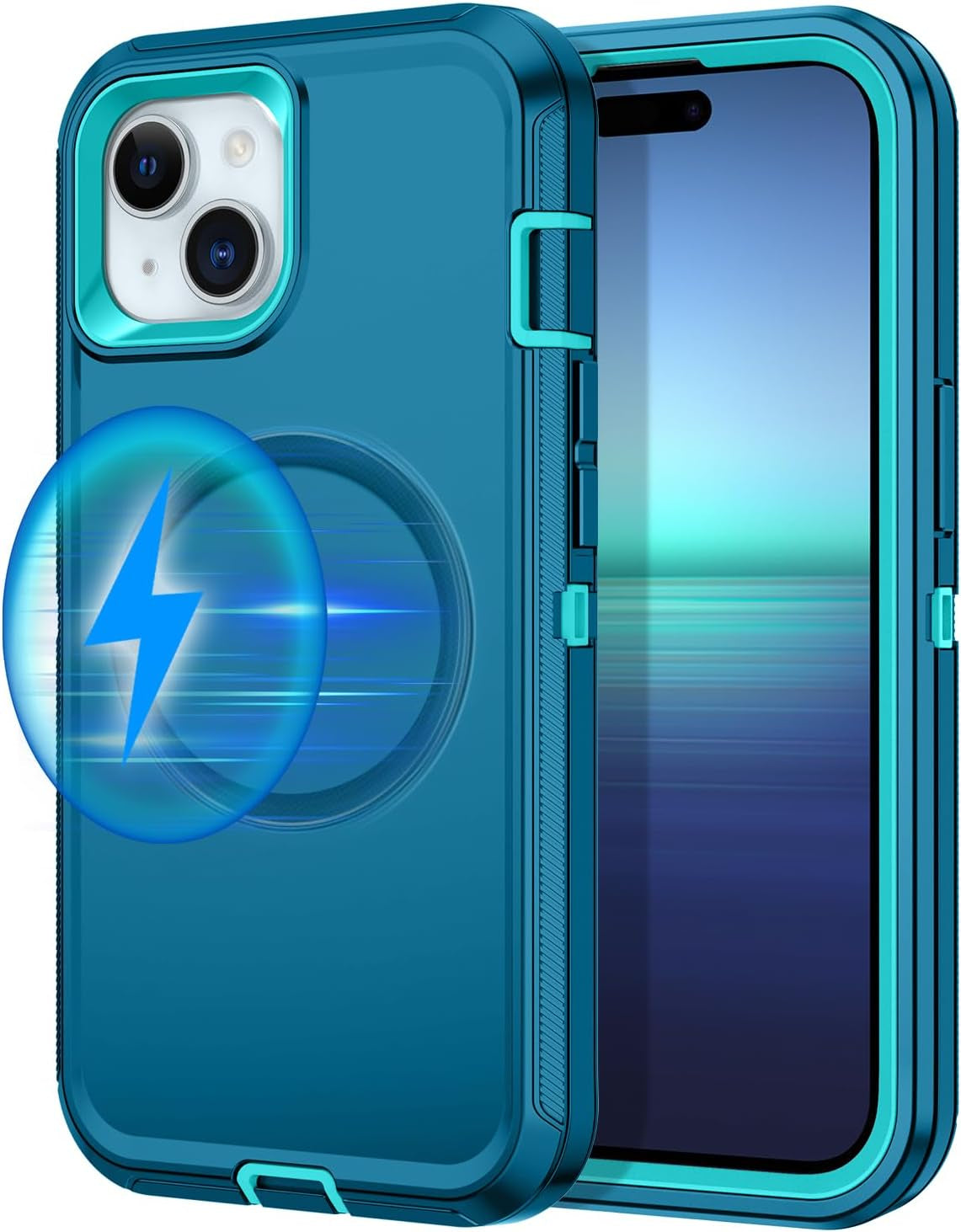 For Iphone 16E Case [Compatible with Magsafe] Shockproof 3-Layer Full Body Protection [Without Screen Protector] Rugged Heavy Duty Cover Case for Apple Iphone 16E 6.1",Turquoise