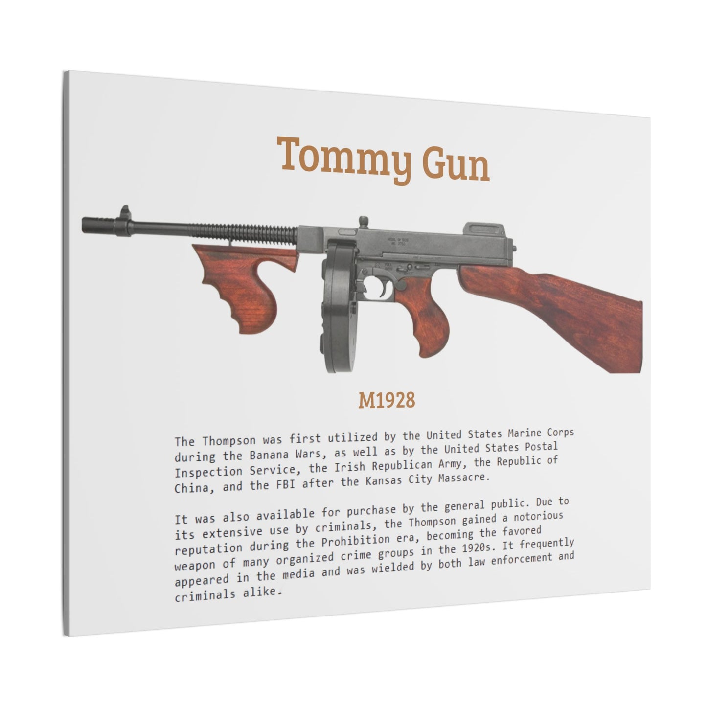 Thompson submachine gun TOMMY GUN M1928 Matte Canvas, Stretched, 0.75" (Multi-Size)