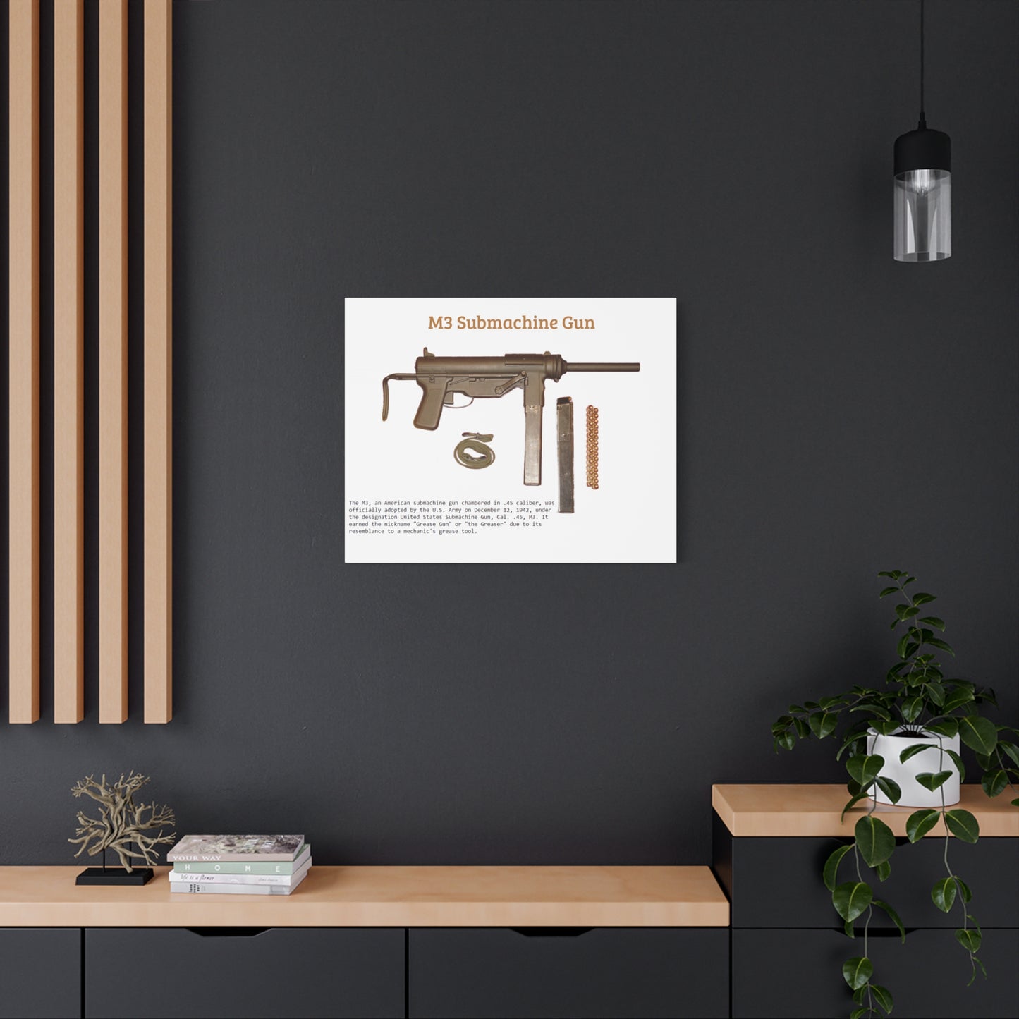 Grease Gun M3 submachine gun Matte Canvas, Stretched, 1.25"