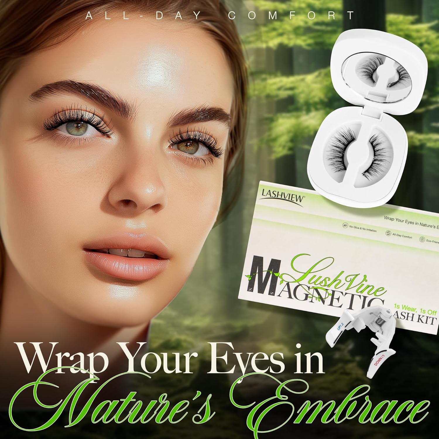 Magnetic Eyelashes with Applicator, Reusable Soft Magnetic Eyelashes Natural Look, No Glue Needed, Windproof & Waterproof for All-Day Comfort (L01)