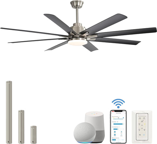 66 Inch Black Ceiling Fans with Lights and Remote, Indoor Outdoor Mordern Smart Ceiling Fan with Reversible Quiet DC Motor, 6 Speed, 8 Blades for Living Room Bedroom Patios Balcony
