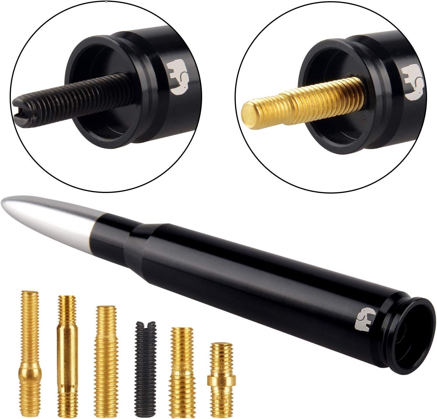 50 Cal Caliber Bullet Style Antenna, Compatible with Ford F-Series (F-150 F-250 F-350 Super Duty Ford Raptor Ranger Trucks 1997-2024) - Designed for Optimized FM/AM Reception (Silver)