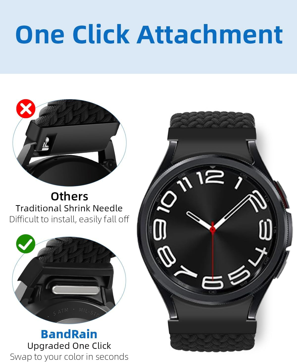 One Click No Gap Magnetic Braided Bands Compatible with Samsung Galaxy Watch 7 6 4 5 FE Band 40Mm 44Mm/Watch 6 4 Classic 47Mm 43Mm 42Mm 46Mm/Watch 5 Pro 45Mm, 20Mm Elastic Nylon Sport Strap Men Women