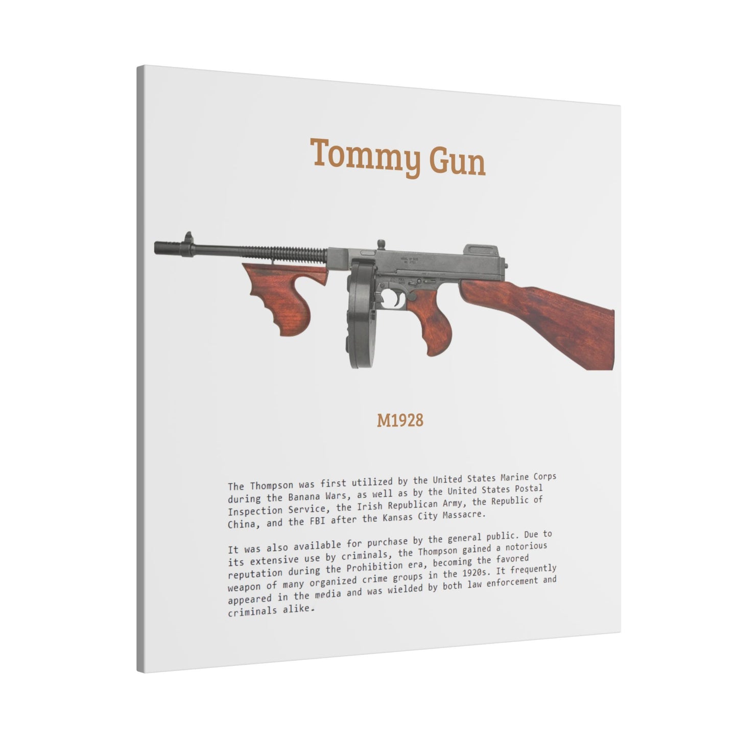 Thompson submachine gun TOMMY GUN M1928 Matte Canvas, Stretched, 0.75" (Multi-Size)